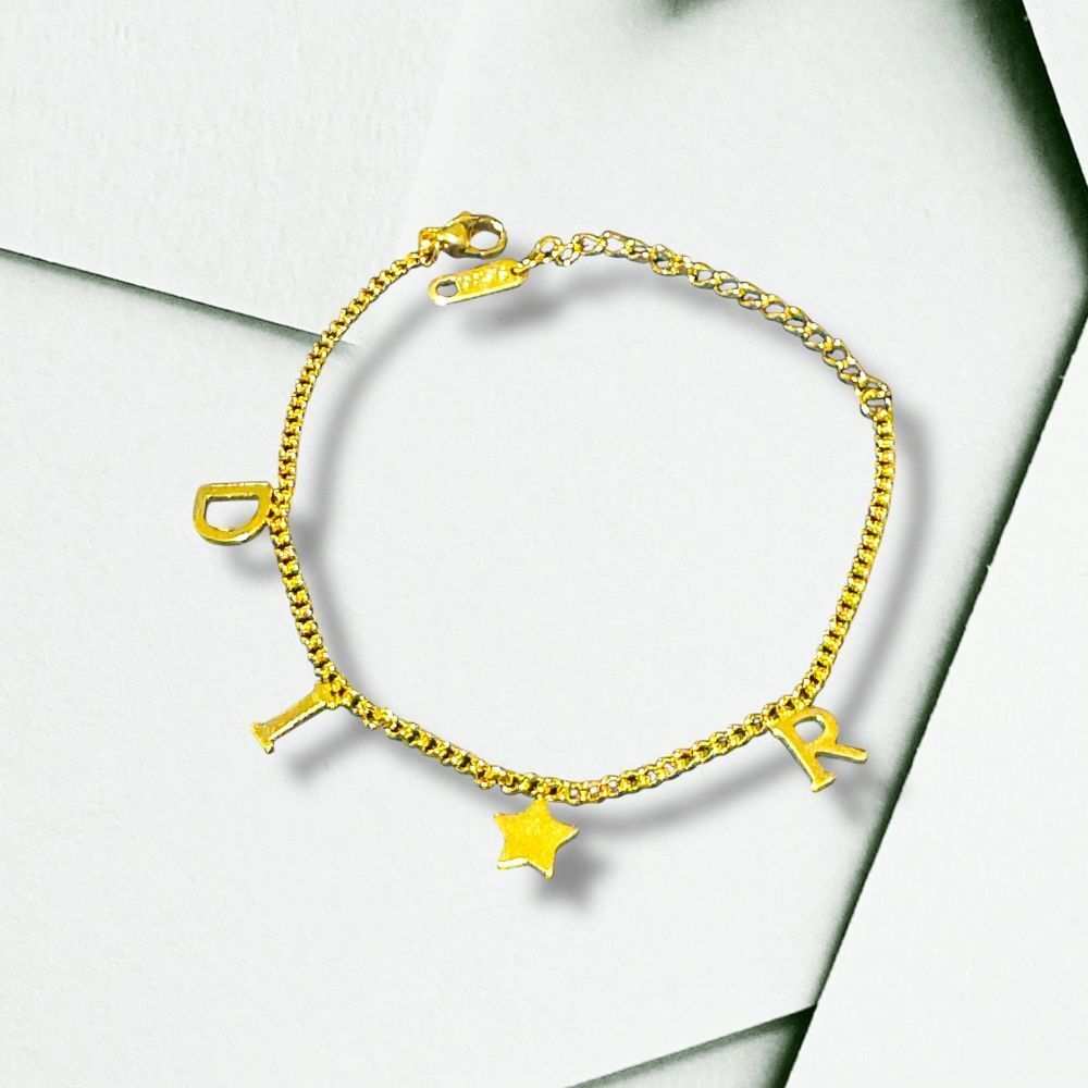 Stylish 14k Gold-Plated Charm Bracelet with D-I-R & Star Accents Adjustable Size - Picture 5 of 7